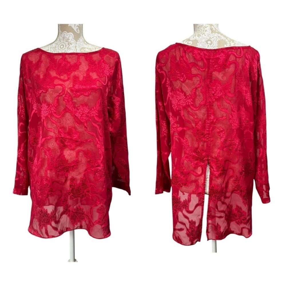 Vintage Victoria’s Secret Size Small Gold Label Red Floral Burnout Nightshirt